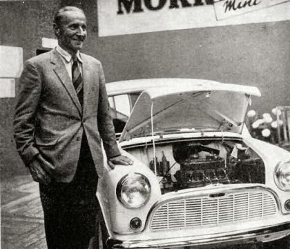 Alec Issigonis next to 'his' Mini during the launch in1959.